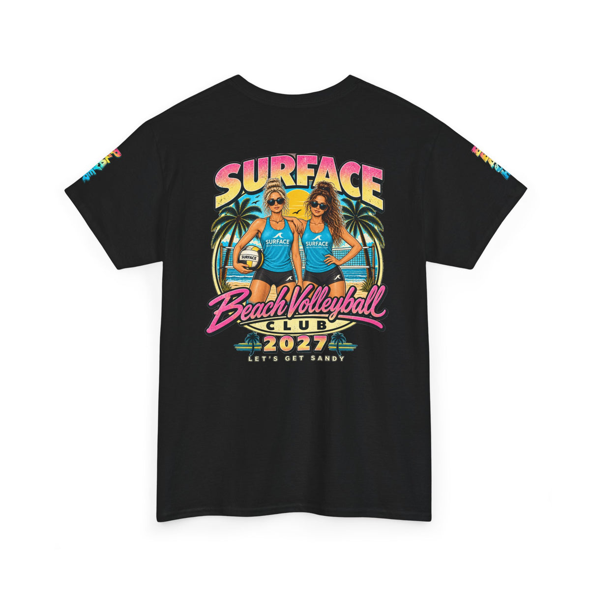 Beach Volleyball Tee — "Surface Beach Volleyball Club 2027" Retro Sunset Shirt