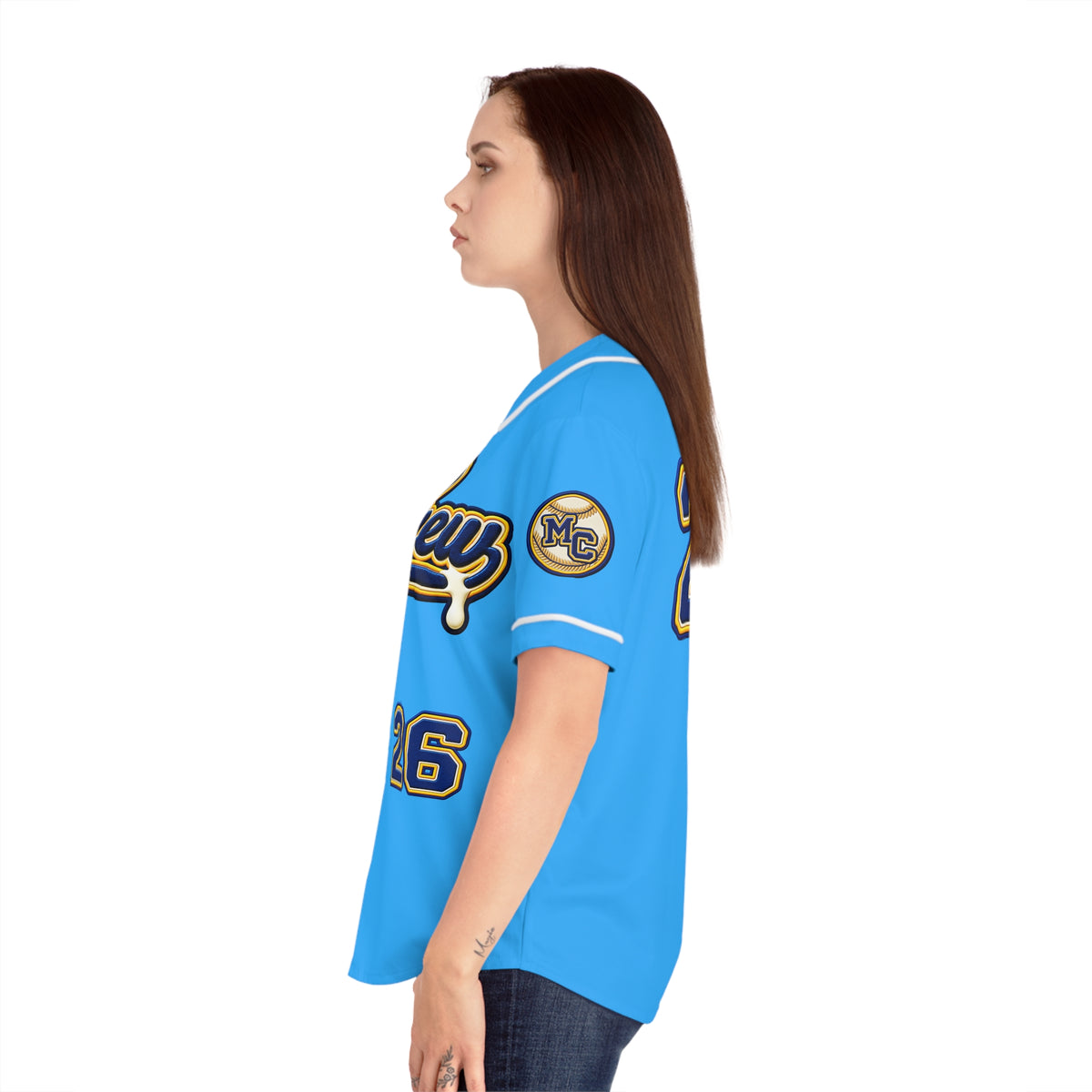 Moo Crew Milk Drip Women's Baseball Jersey – #26 Sports Fan Apparel