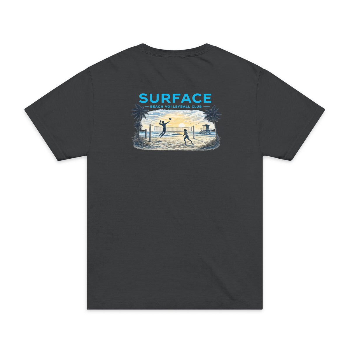 Surfaced Beach Graphic T‑Shirt — "SURFACE: Ocean & Lifestyle Co." Design
