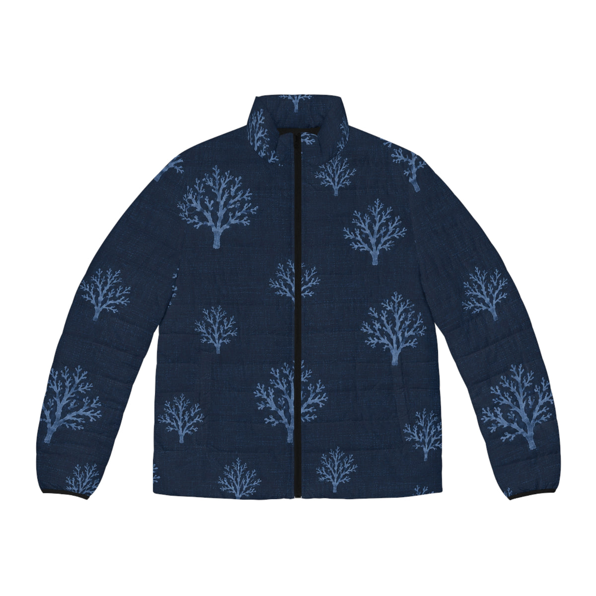 Navy Fan Coral Puffer Jacket — Men's Quilted Winter Coat