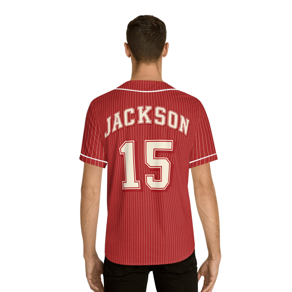 Jackson Wrigley Field Retro Red Pinstripe Baseball Jersey