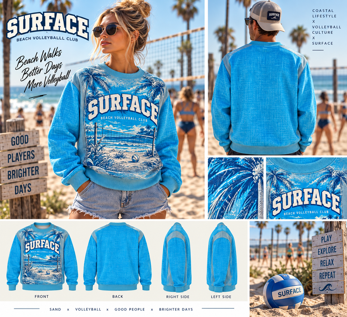 Surface Ocean Graphic Sweatshirt — Vintage Surf Beach Vibes