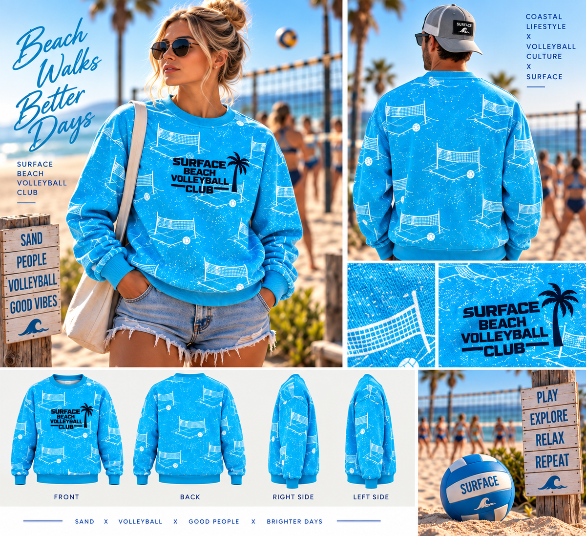 Surface Beach Volleyball Club Sweatshirt — Recycled All-Over Print