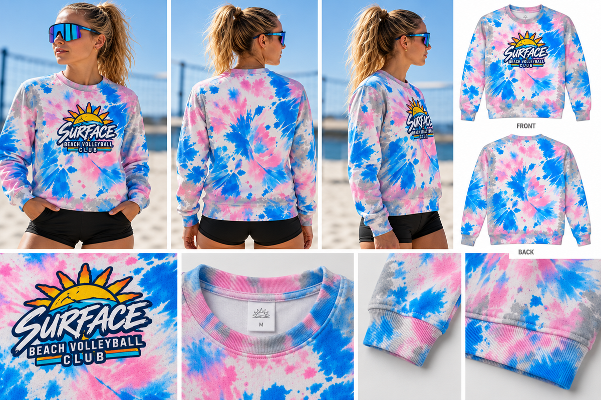 Tie-Dye Surf Vibes Sweatshirt — Surface Beach Club Graphic