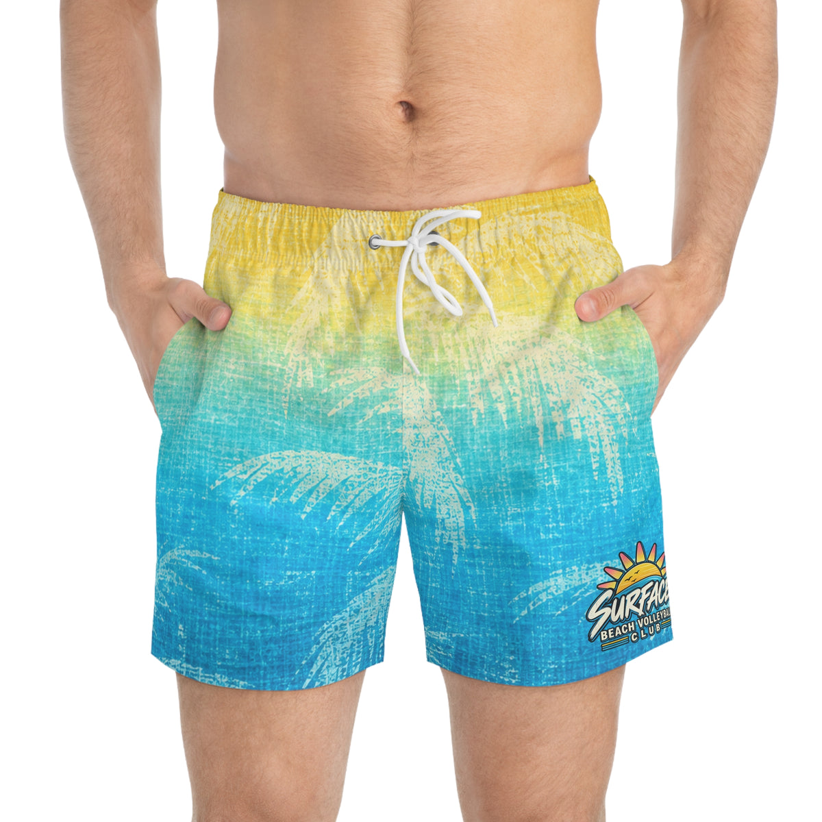 Gradient Swim Trunks — Tropical Palm Sunset Beach Shorts