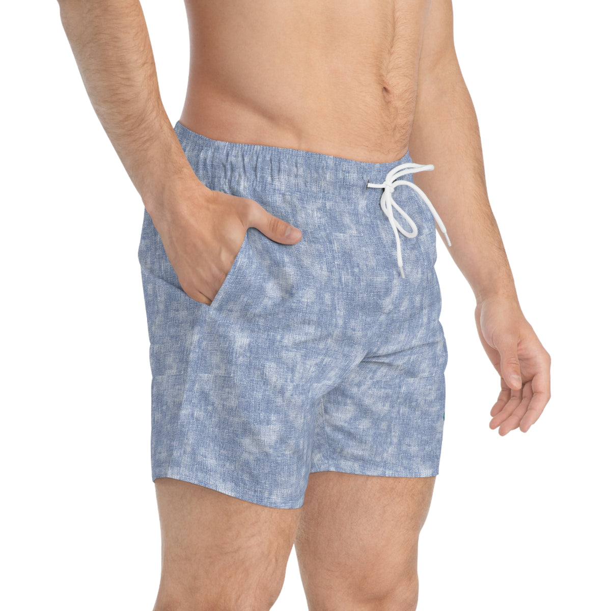 Blue Tie-Dye Swim Trunks with Neon Surf Fish Accent