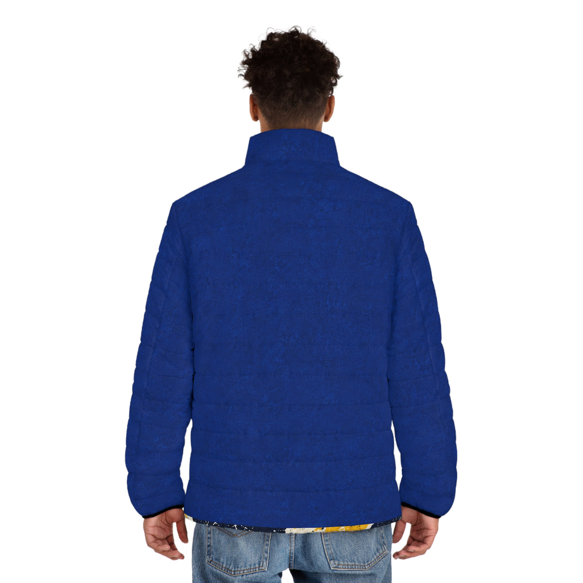 Moo Crew Call The Herd Puffer Men’s Abstract Blue Printed Puffer Jacket