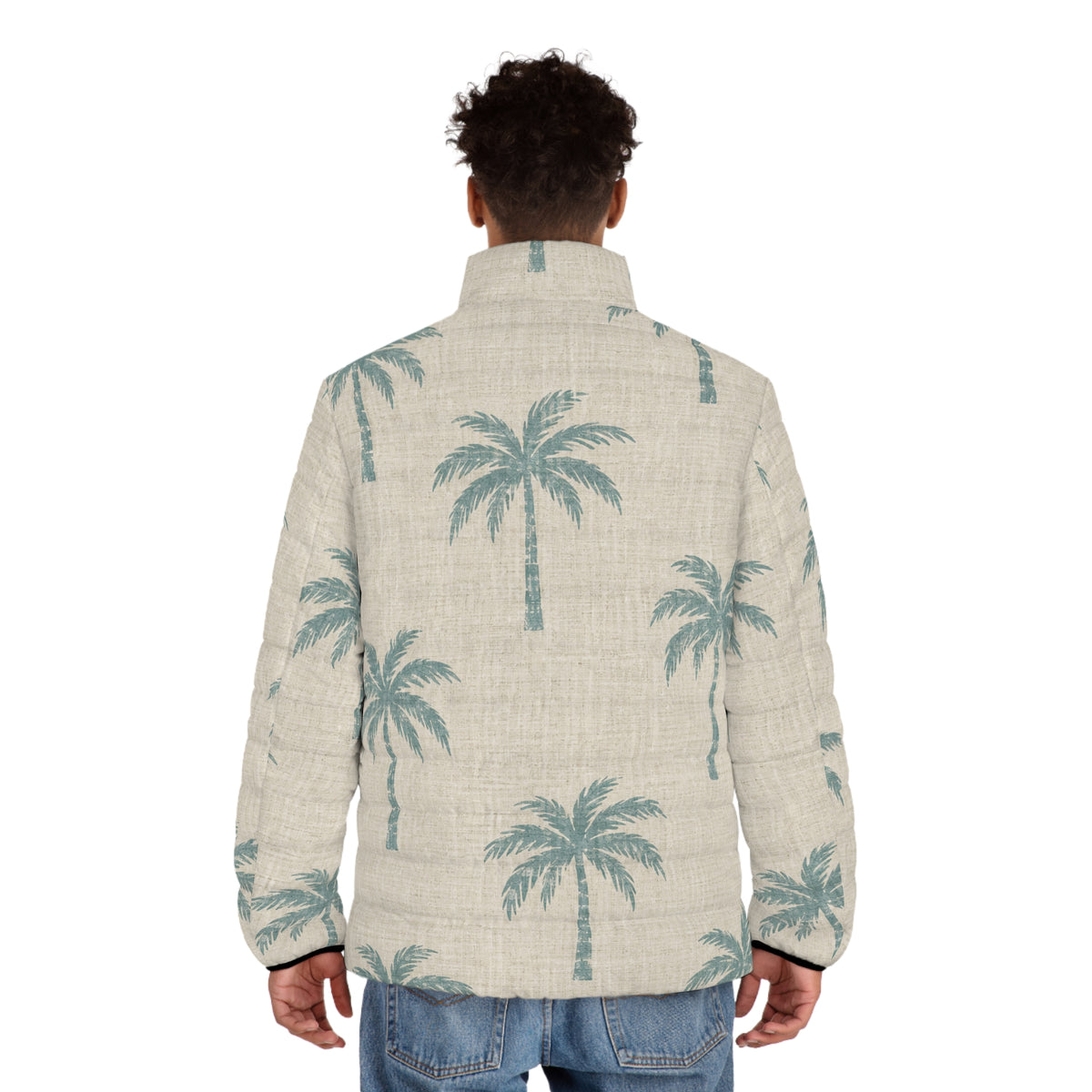 Men’s Puffer Jacket with Tropical Palm Tree Print