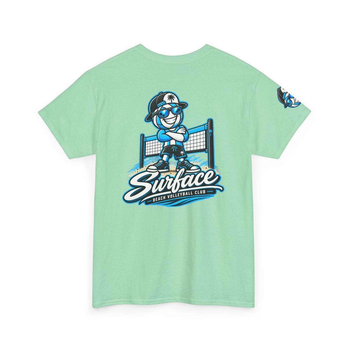 Surface Beach Volleyball Tee — Retro Smiley Palm Hat Graphic T-Shirt