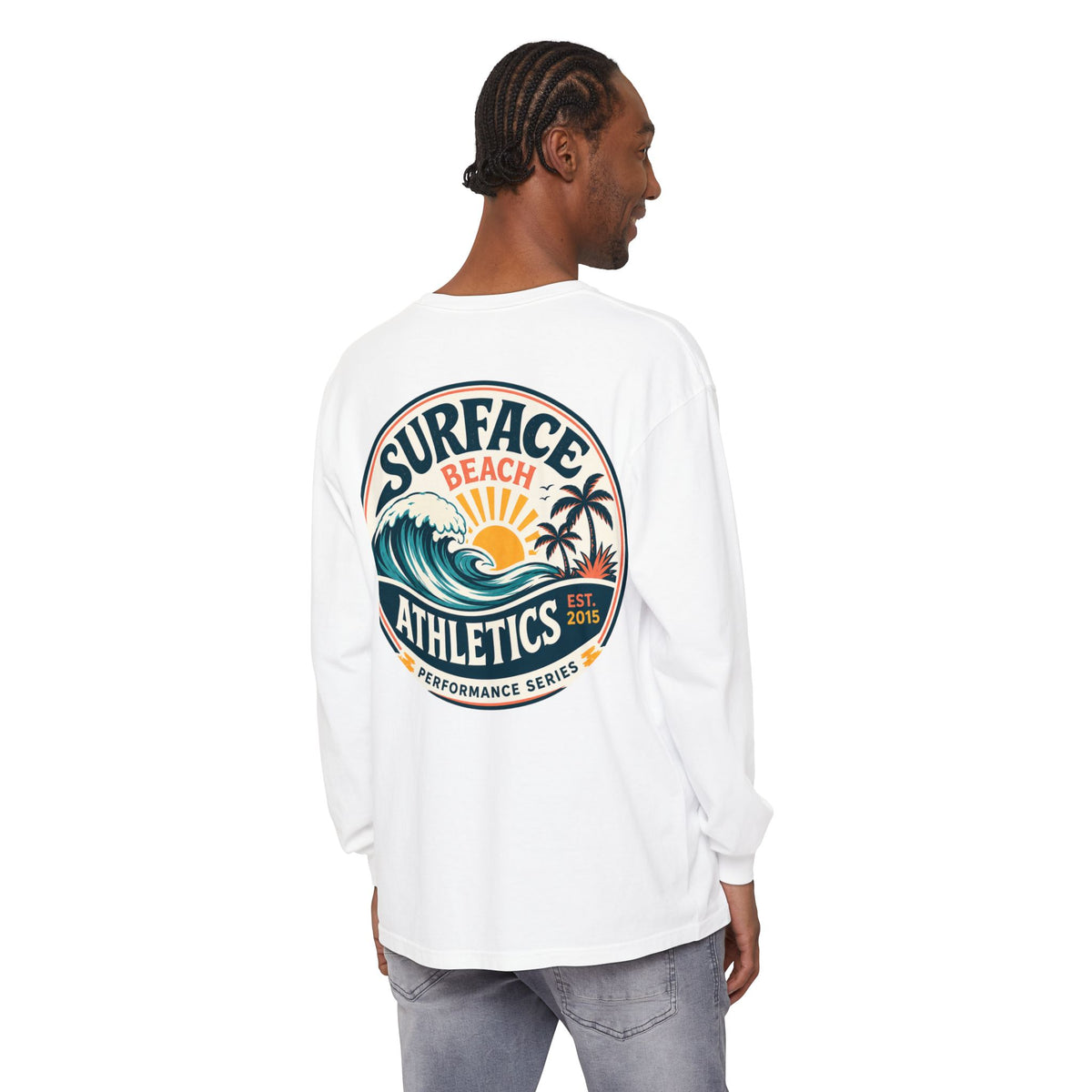 Surface Beach Athletics Long Sleeve Tee — Surf Waves Sunset Graphic
