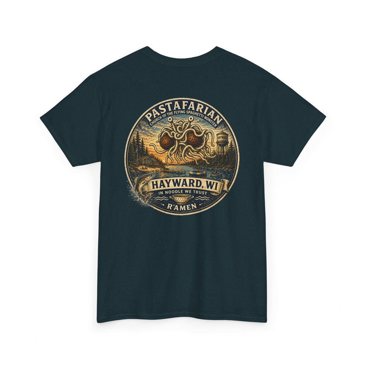 Whiplash Pastafarian T-Shirt — Vintage Hayward, WI Ramen Graphic Tee