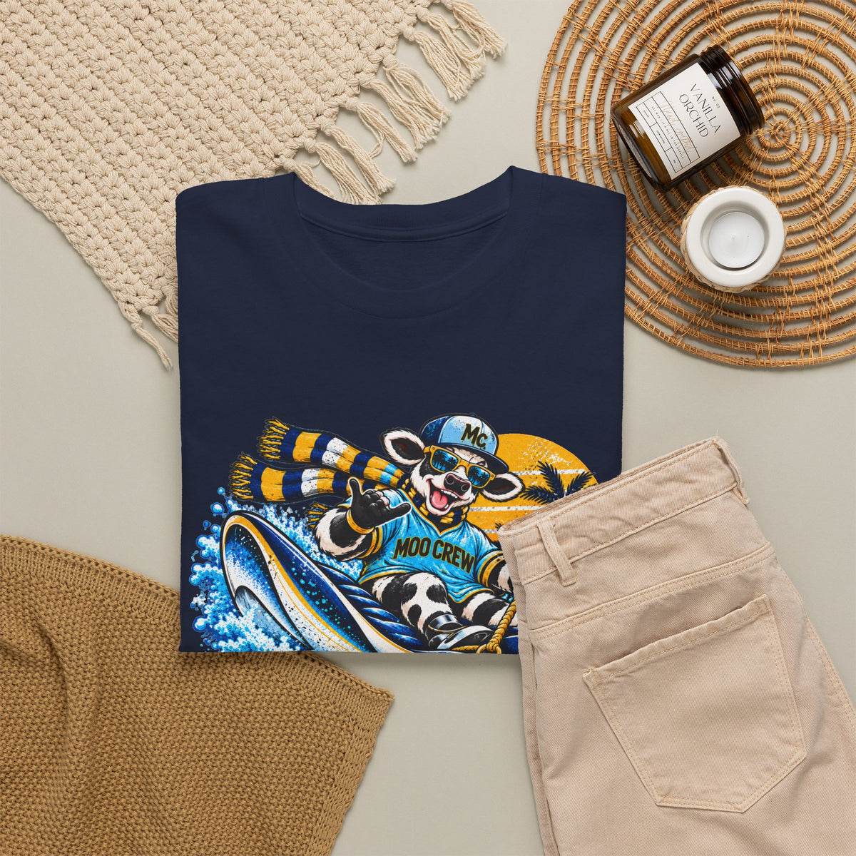 Moo Crew In 4 Ray Surfing Sunset Retro WI Teams Graphic Tee
