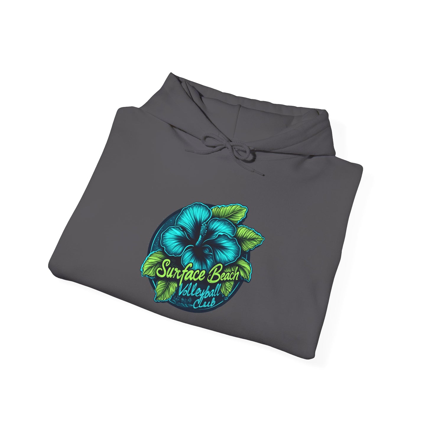 Neon Hibiscus Icon Surface Beach Volleyball Unisex Heavy Blend™ Hooded Sweatshirt