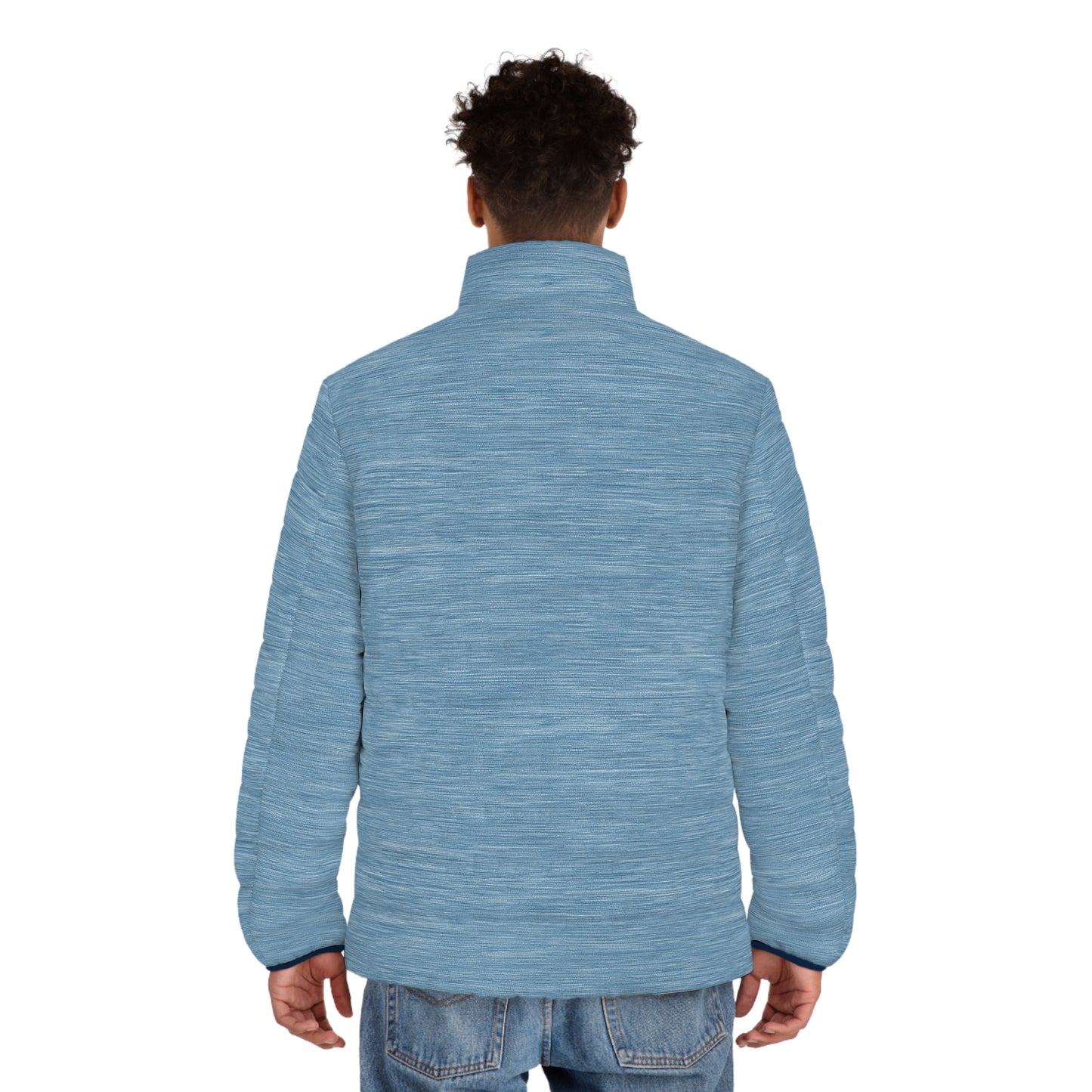 Men's Heathered Blue Puffer Jacket — Lightweight Insulated Outerwear