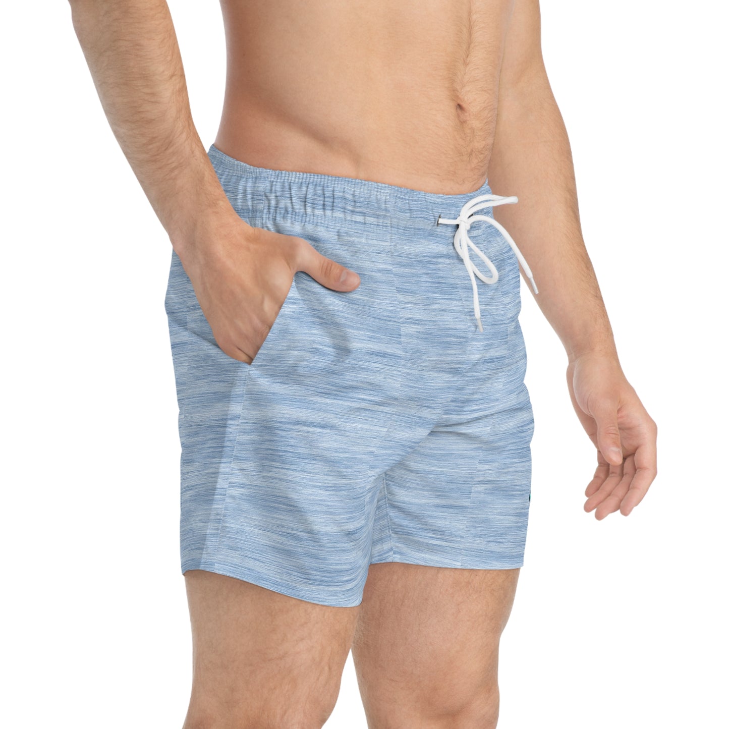 Copy of Blue Heather Swim Trunks with Tropical Parrot Patch — Men's Beach Swim Shorts
