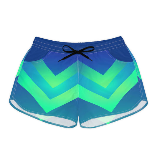 Chevron Wave Women's Casual Shorts — Blue Green Ombre Athletic Beachwear