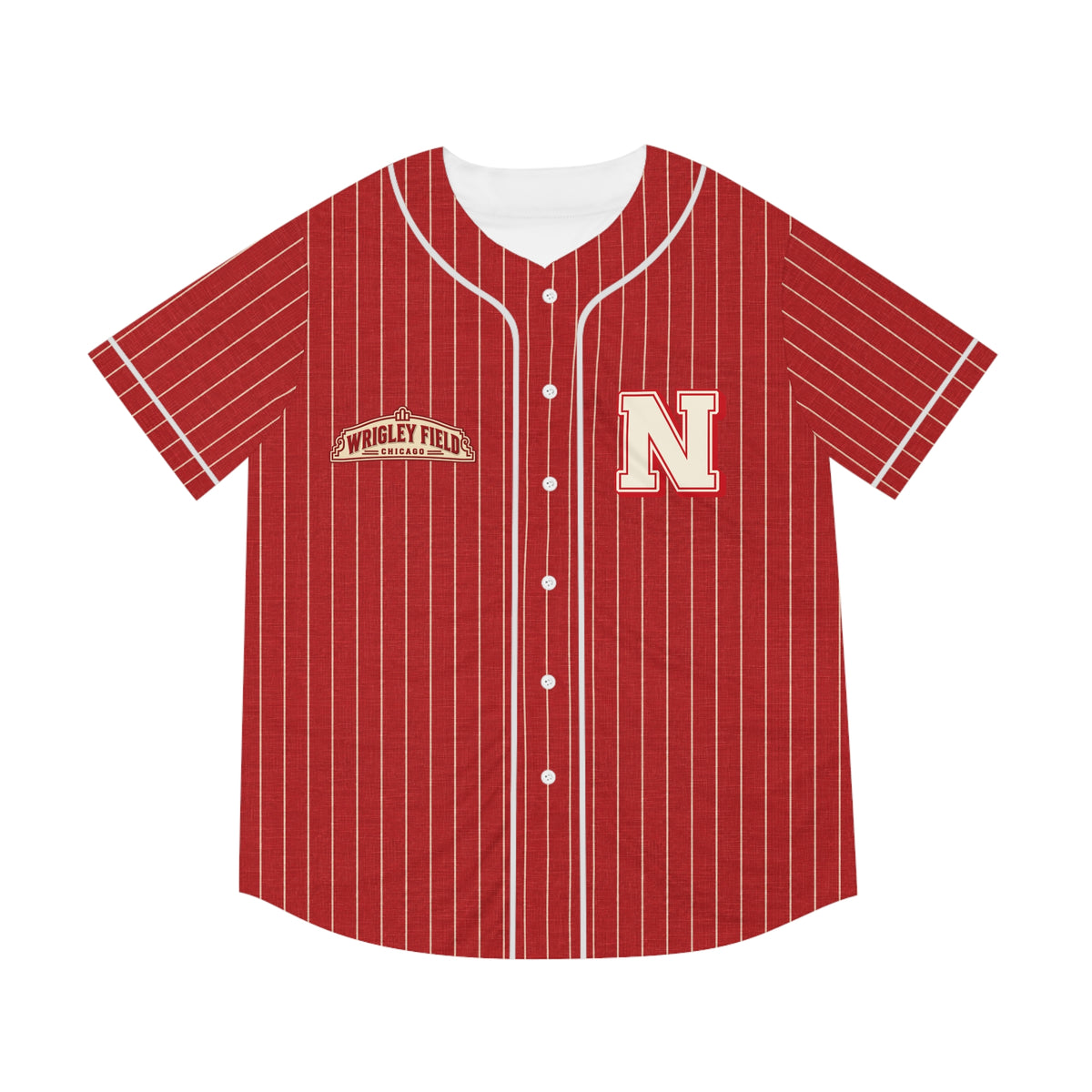 Bergen Wrigley Field Retro Red Pinstripe Baseball Jersey