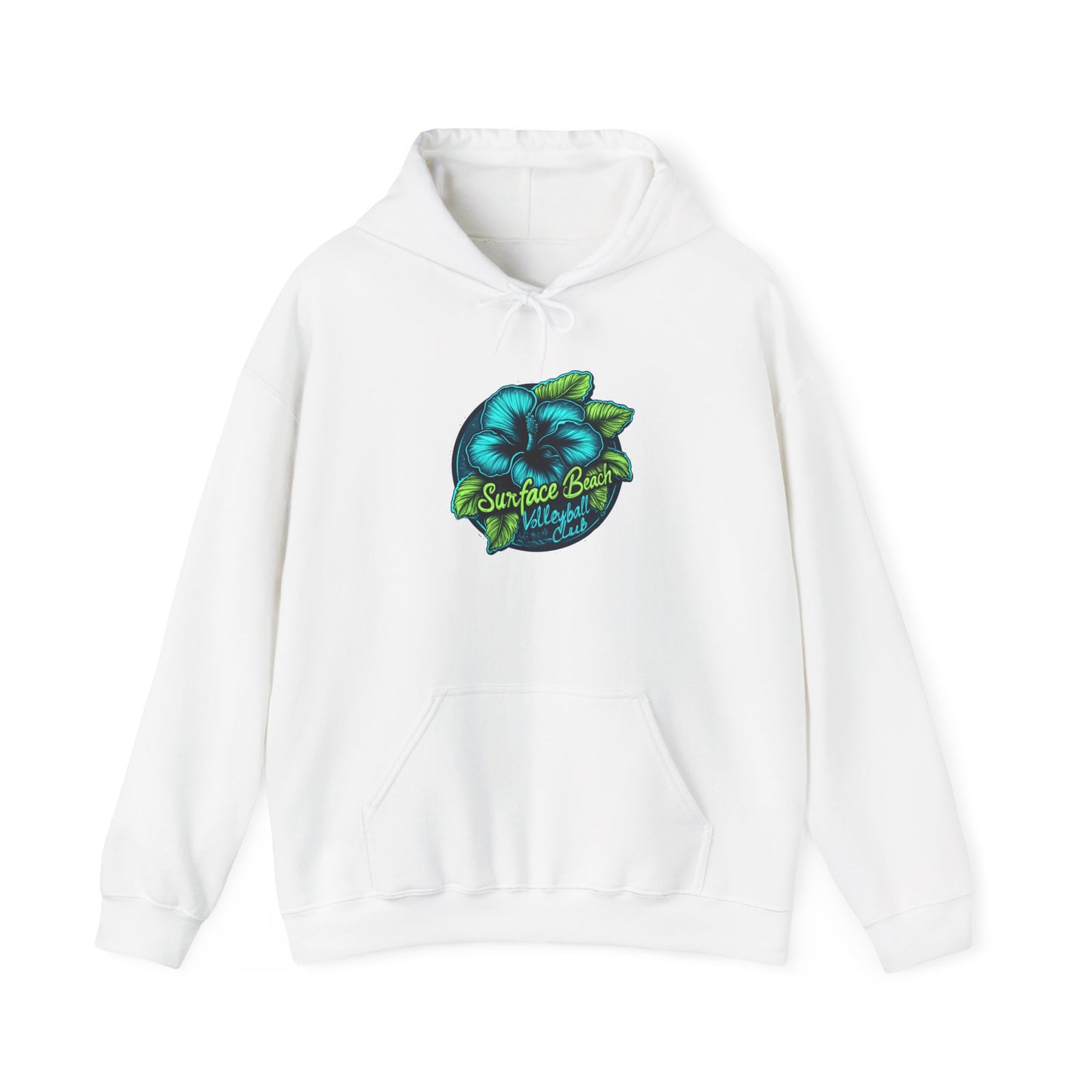 Neon Hibiscus Icon Surface Beach Volleyball Unisex Heavy Blend™ Hooded Sweatshirt