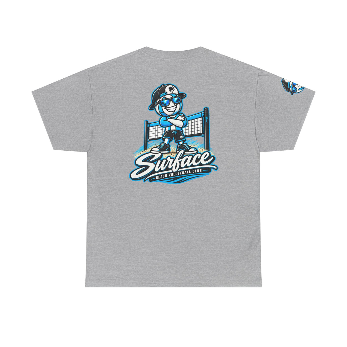 Surface Beach Volleyball Tee — Retro Smiley Palm Hat Graphic T-Shirt