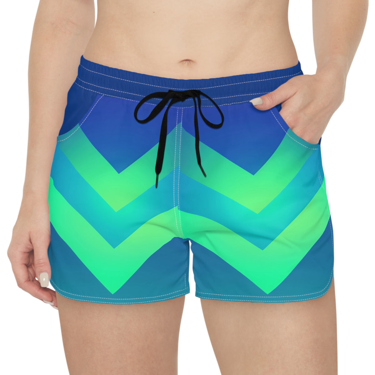 Chevron Wave Women's Casual Shorts — Blue Green Ombre Athletic Beachwear
