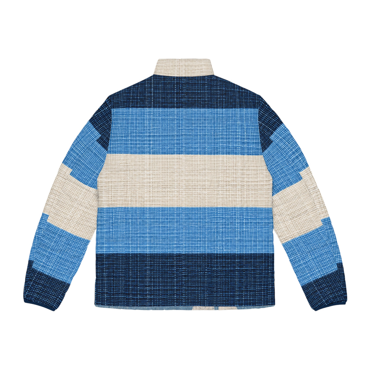 Beach Club Collective Regatta Blue Stripe Puffer Jacket with Colorful Sailboat Chest Logo