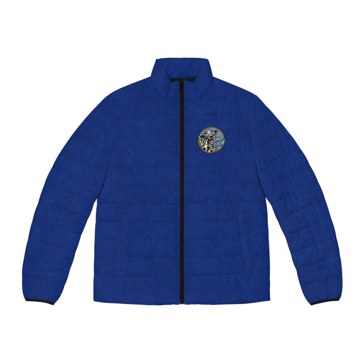 Moo Crew Call The Herd Puffer Men’s Abstract Blue Printed Puffer Jacket
