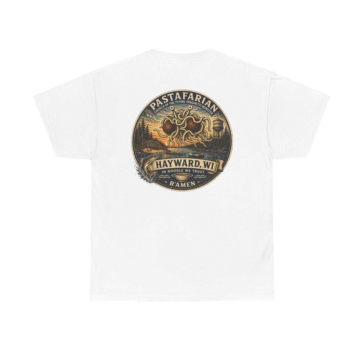 Whiplash Pastafarian T-Shirt — Vintage Hayward, WI Ramen Graphic Tee