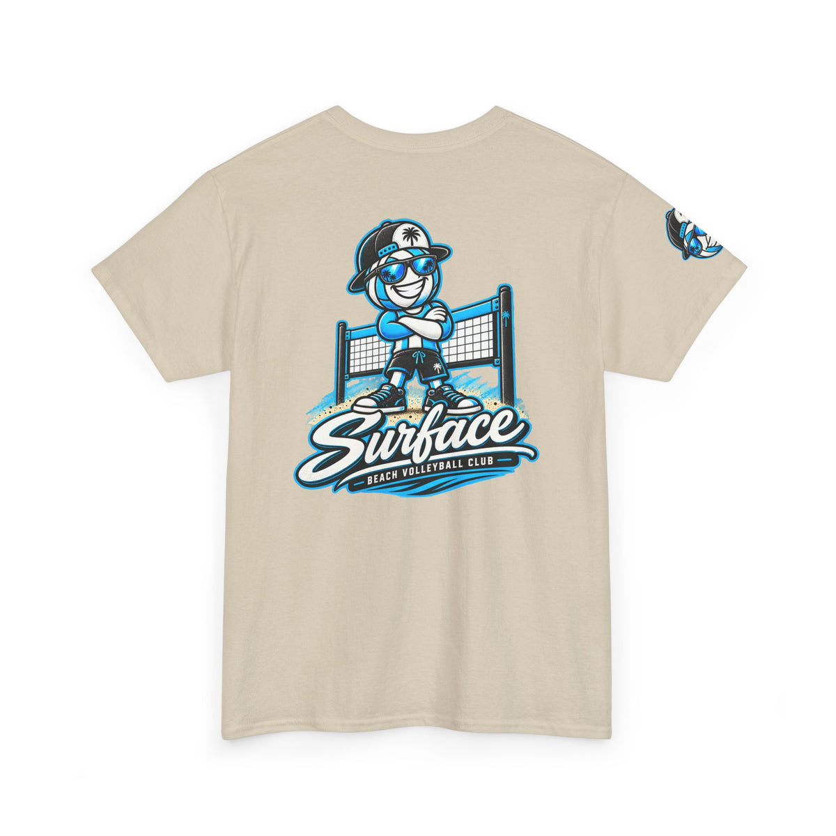Surface Beach Volleyball Tee — Retro Smiley Palm Hat Graphic T-Shirt