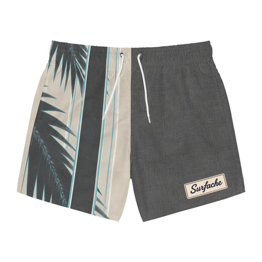 Surfache Palm Stripe Swim Trunks — Vintage Surf Patch Beach Shorts