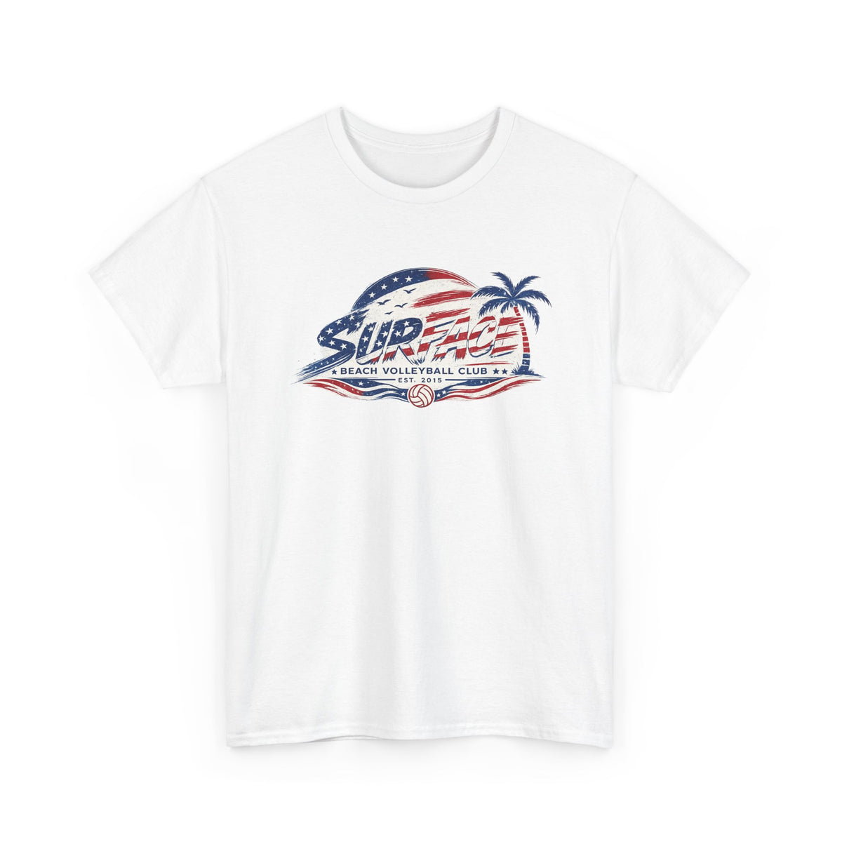 USA Beach Volleyball Club T-Shirt — Retro Palm Tree Flag Design