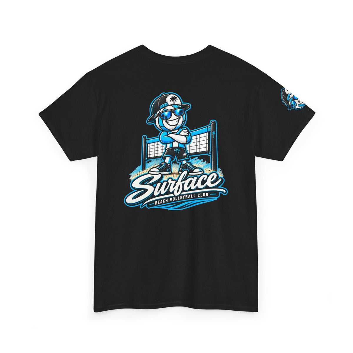 Surface Beach Volleyball Tee — Retro Smiley Palm Hat Graphic T-Shirt