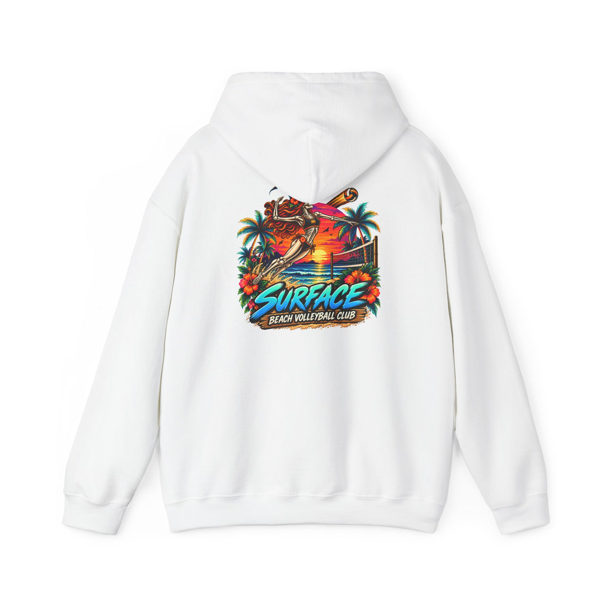 Surface Skeleton Spike Hoodie — Halloween Sunset Palm Graphic