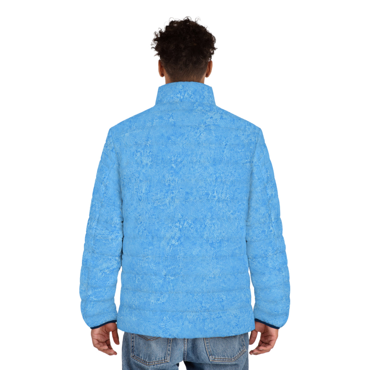 Moo Crew Call The Herd Puffer Men’s Abstract Blue Printed Puffer Jacket