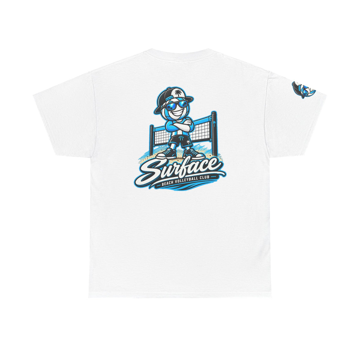 Surface Beach Volleyball Tee — Retro Smiley Palm Hat Graphic T-Shirt