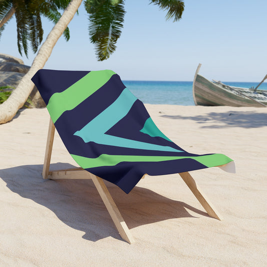 Chevron Stripes Beach Towel — Navy, Teal & Lime Summer Towel