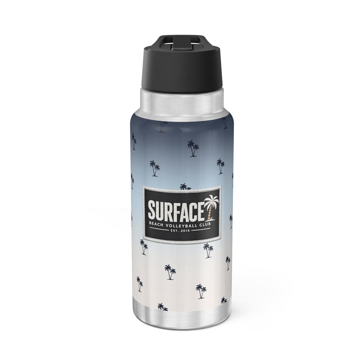 Surfside Palm 32oz Tumbler - Ombre Blue Beach Water Bottle with 'SURFACE' Logo