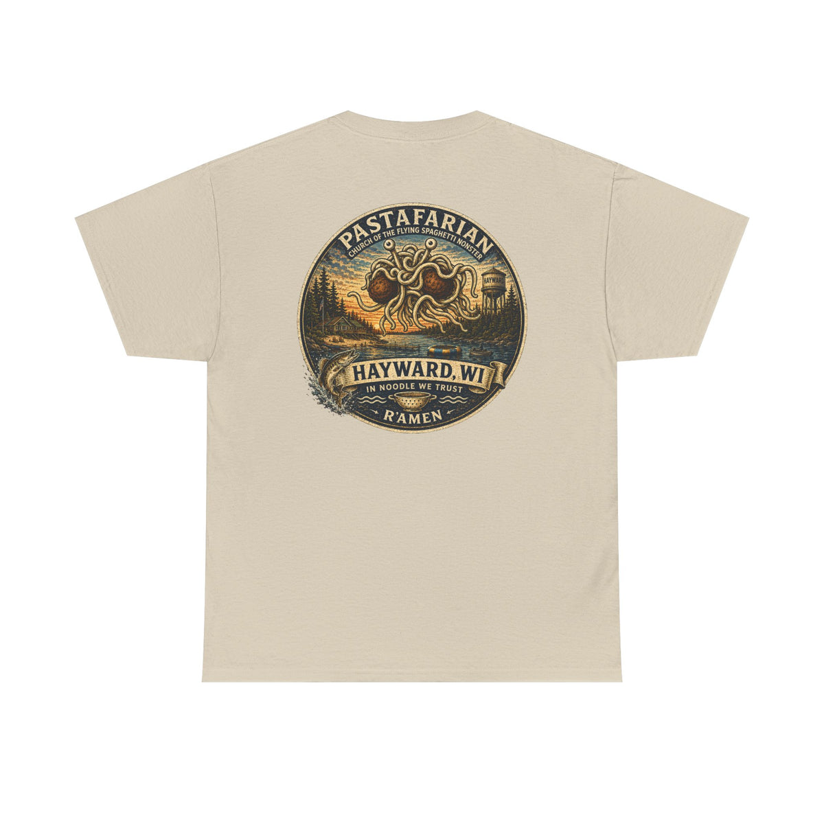 Whiplash Pastafarian T-Shirt — Vintage Hayward, WI Ramen Graphic Tee