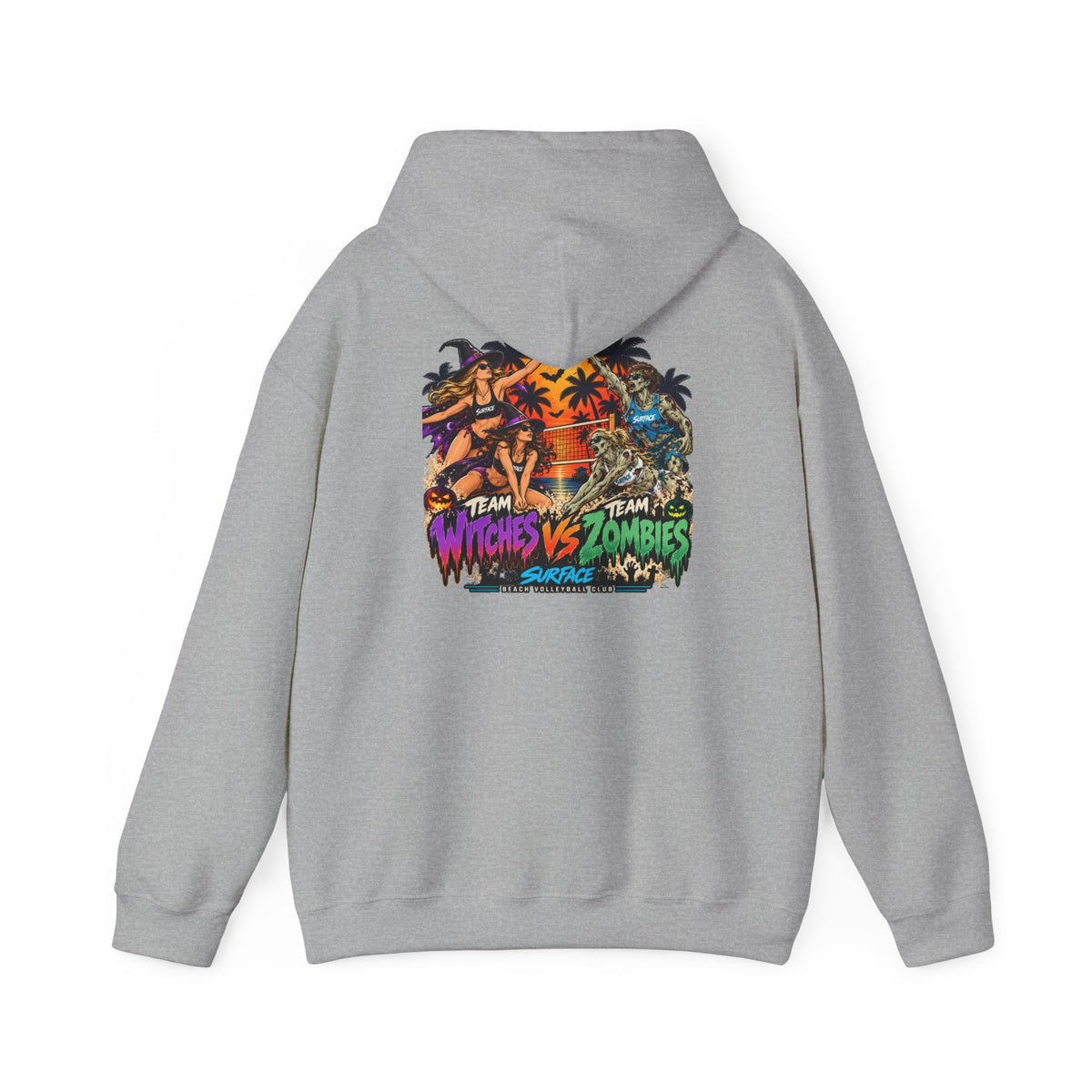 Surface Tropical Halloween Hoodie — Witches vs Zombies Graphic Pullover