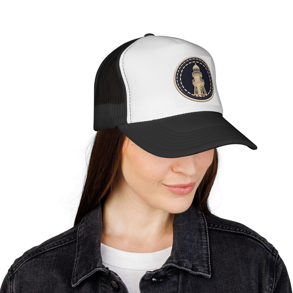 Surfache Lighthouse Patch Trucker Cap — Vintage Nautical Mesh Hat