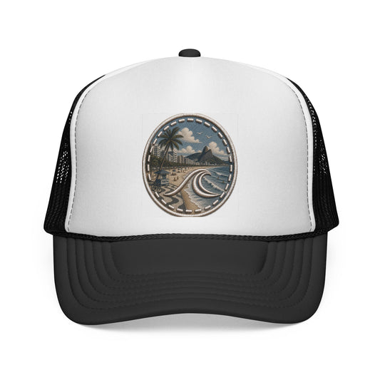 Surfache Ipanema Vintage Beach Trucker Hat — Retro Surf Palm Tree Cap