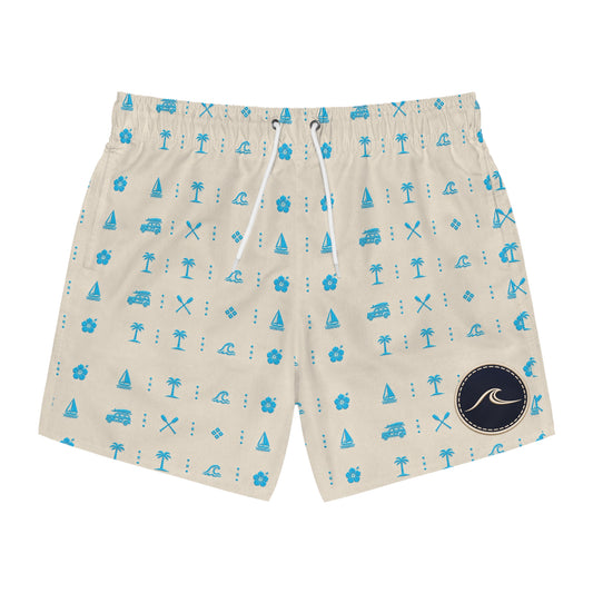 Surfache Men's Casual Surf Pattern Swim Trunks — Blue Beach Icons AOP