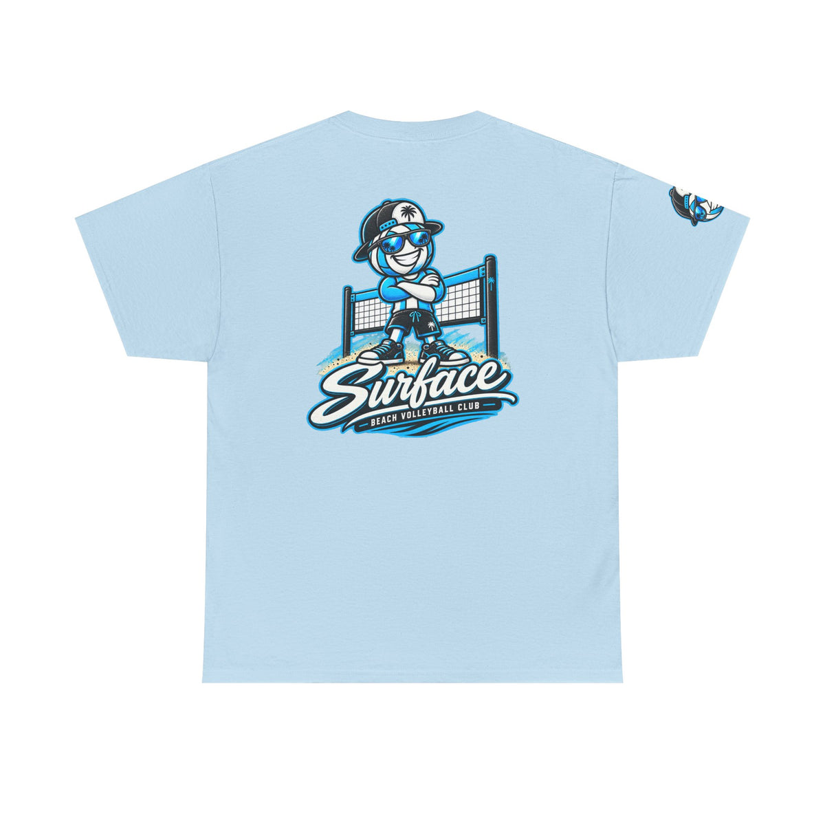 Surface Beach Volleyball Tee — Retro Smiley Palm Hat Graphic T-Shirt