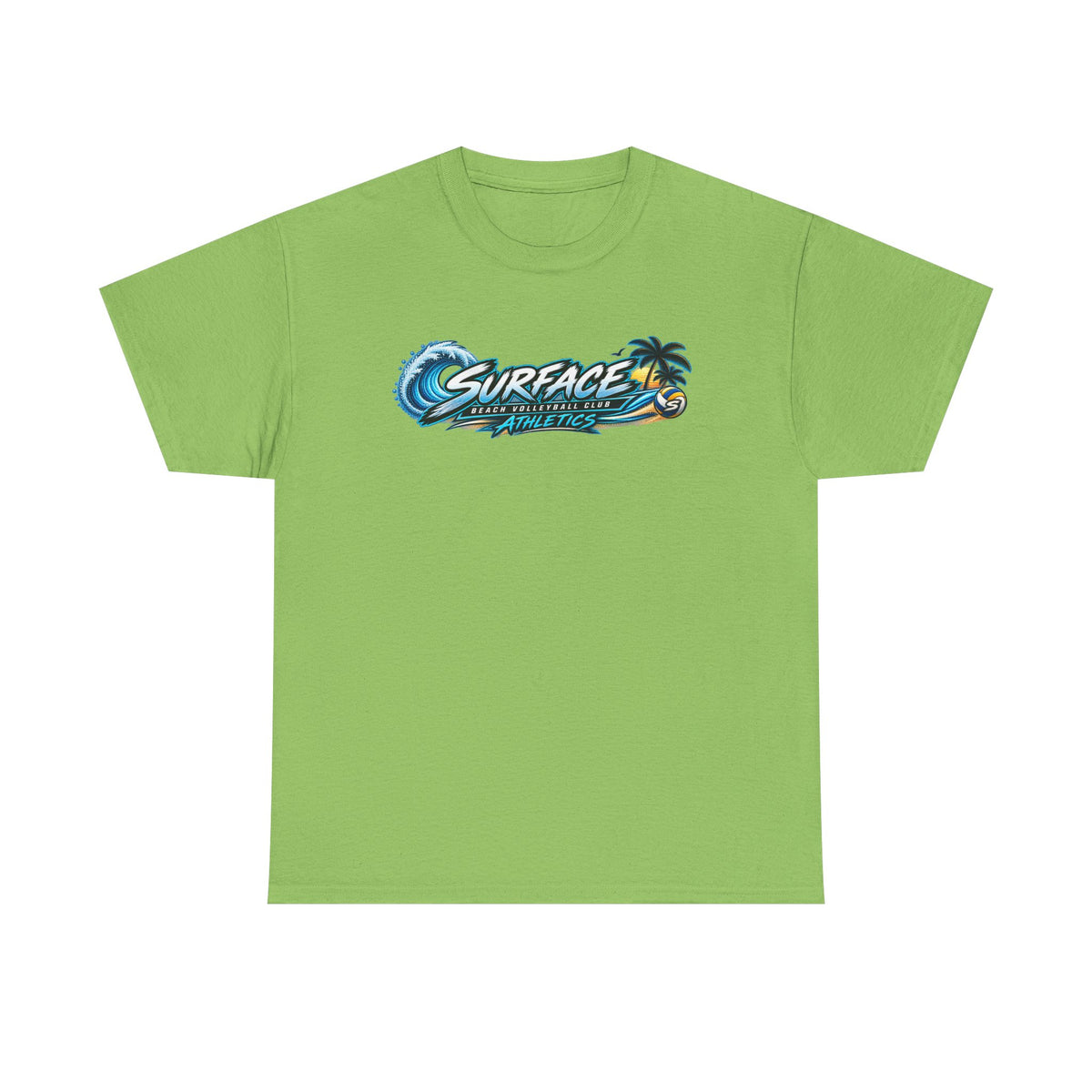 Surface Beach Volleyball Tee — Sunset Wave Palm Graphic T‑Shirt