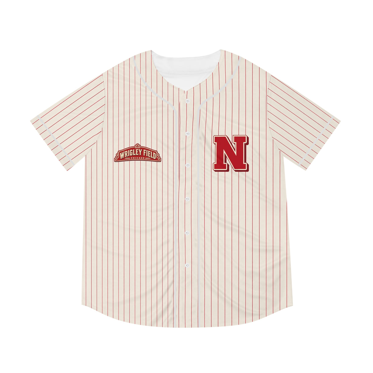 Bergen Wrigley Field Retro Red Pinstripe Baseball Jersey