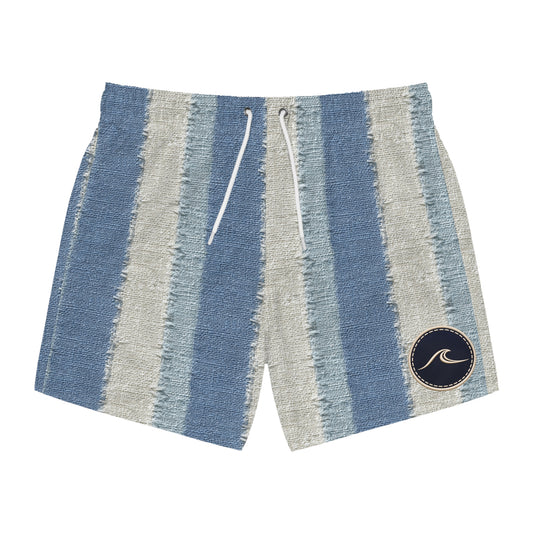 Surfache Striped Blue Swim Trunks — Casual Surf Logo Beach Shorts