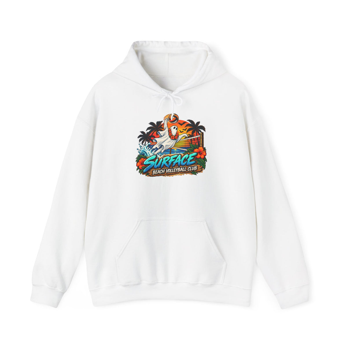 Surface Beach Volleyball Club Halloween Hoodie — Retro Tropical Surfing Graphic