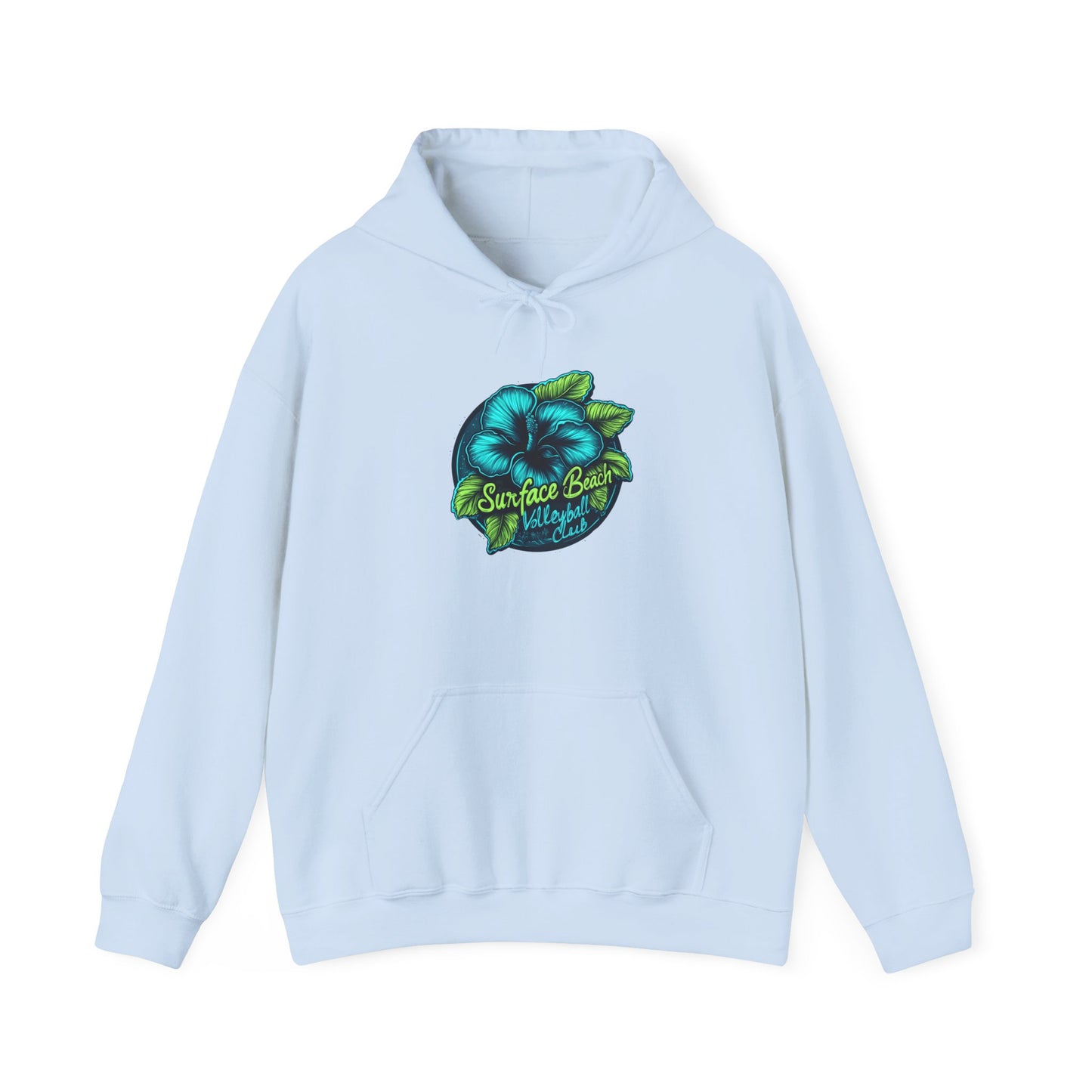 Neon Hibiscus Icon Surface Beach Volleyball Unisex Heavy Blend™ Hooded Sweatshirt