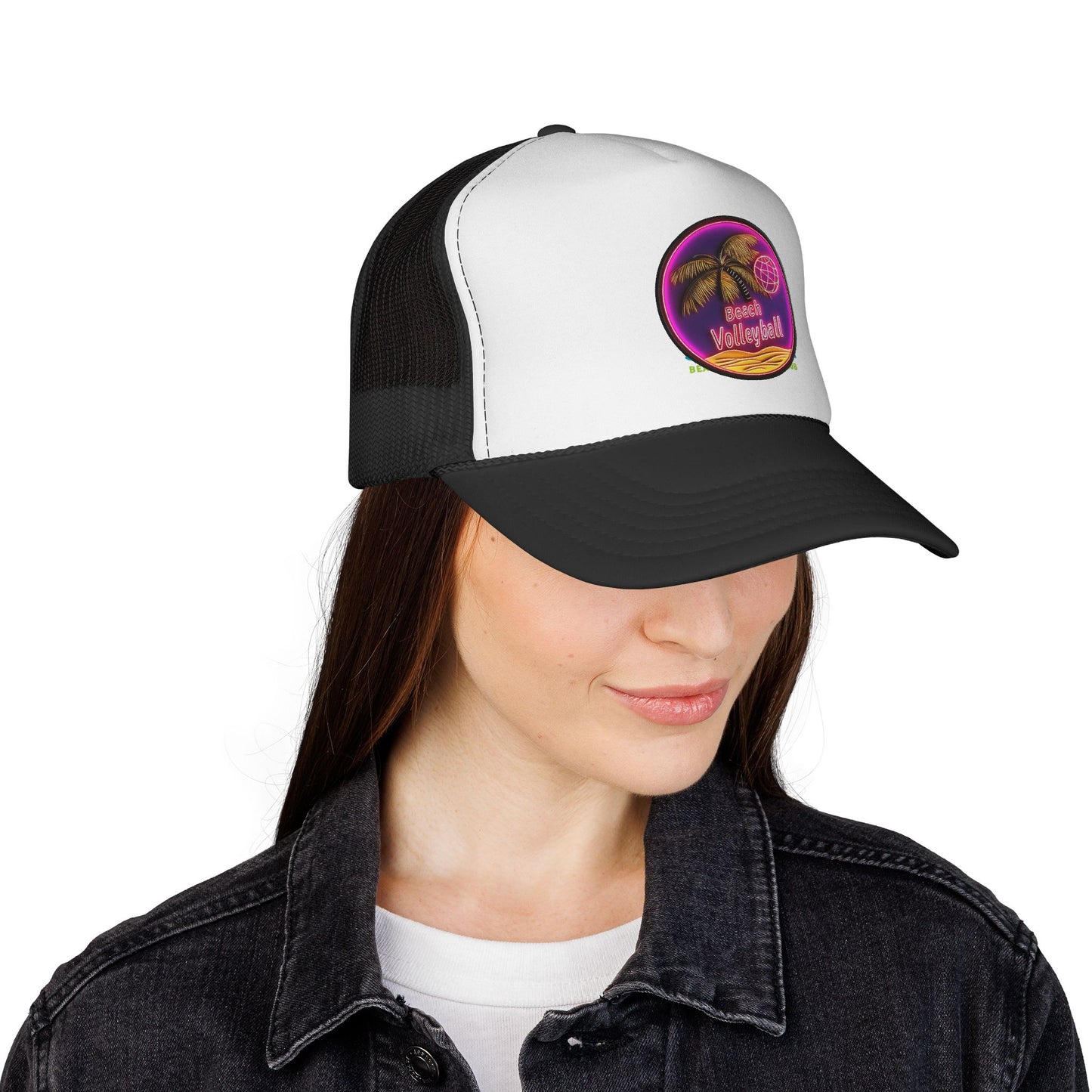 Trucker Cap — Retro Neon Beach Patch "Beach Wakefield"
