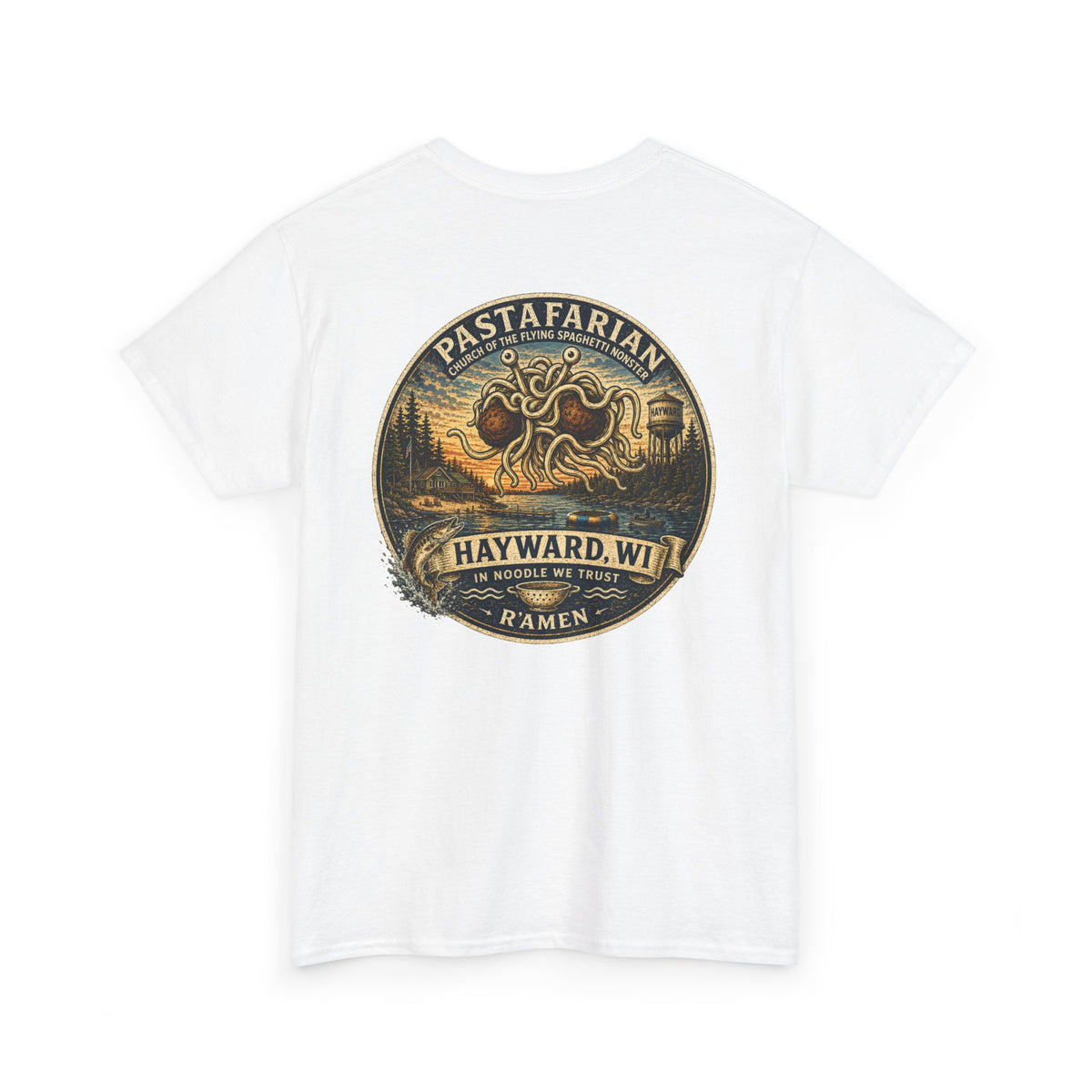 Whiplash Pastafarian T-Shirt — Vintage Hayward, WI Ramen Graphic Tee