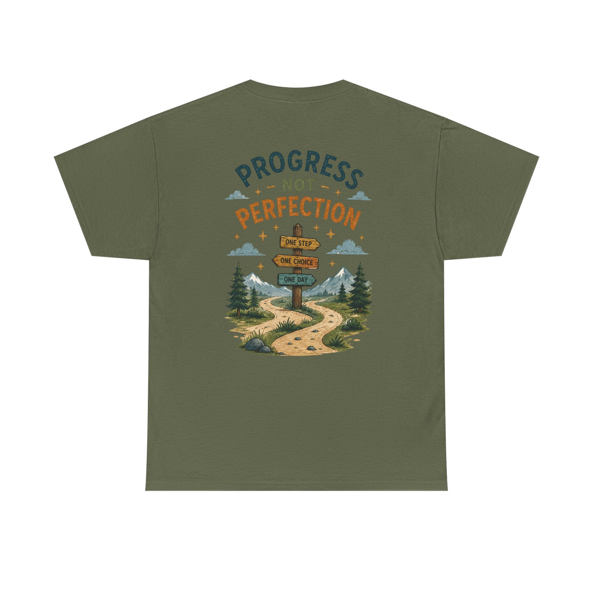 Progress Not Perfection Graphic Tee — Motivational Hiking Signback T‑Shirt